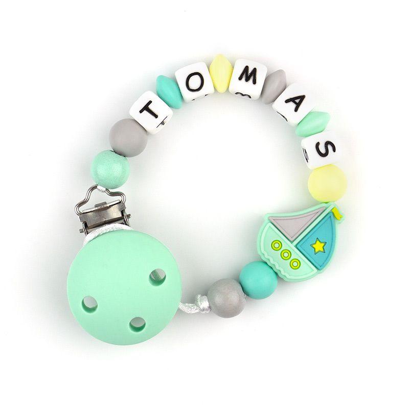 Chupetero Cadenita Silicona Personalizada Mi Pipo Barquito Menta - Nanetes #